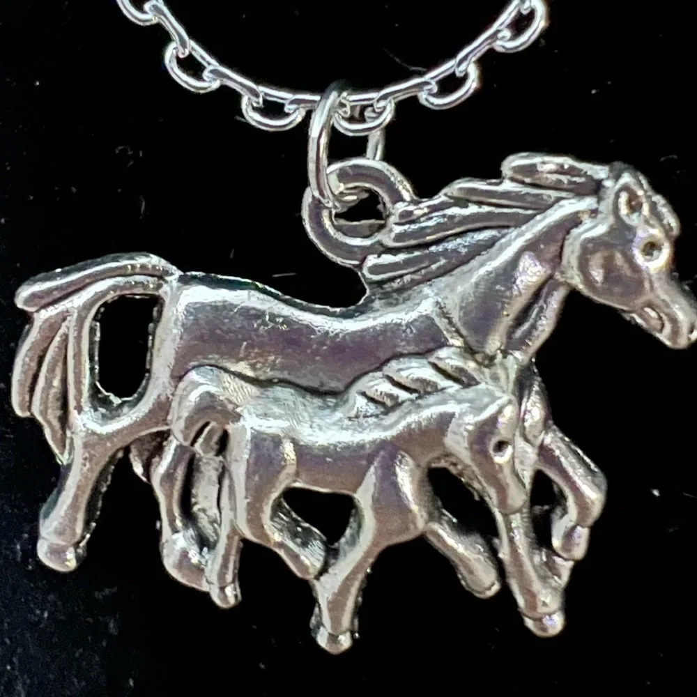 Silver Mother and Child Horse Necklace - Picture 1 of 5